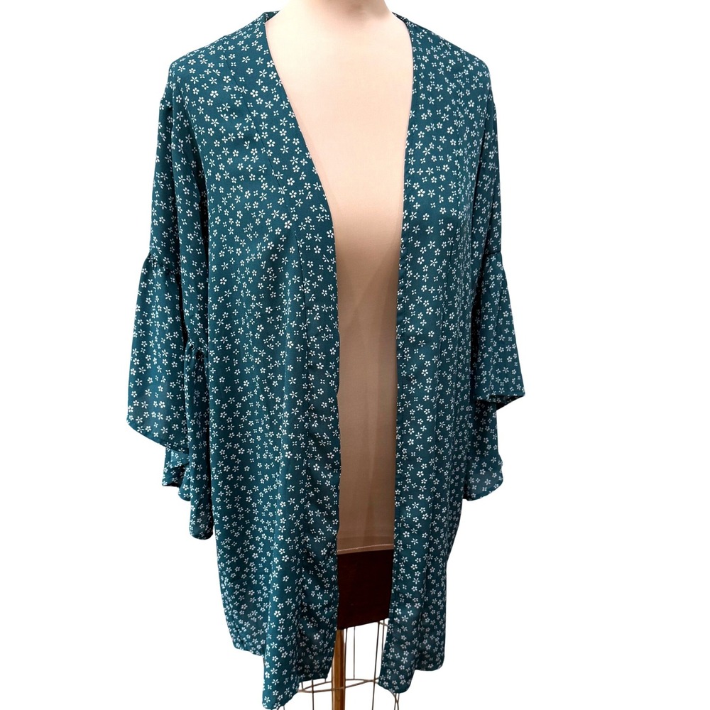 Trixxi Floral Kimono Cardigan NWT Large Green Ditsy Daisy Boho Festival Layer